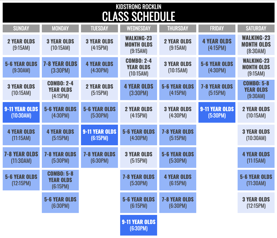 KidStrong Rocklin Schedule
