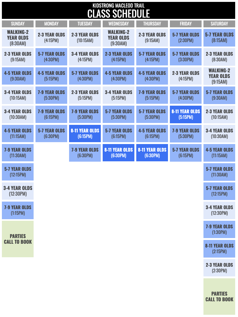 KidStrong MacLeod Trail Schedule