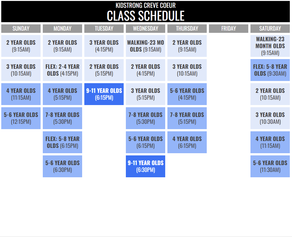 KidStrong Creve Coeur Schedule