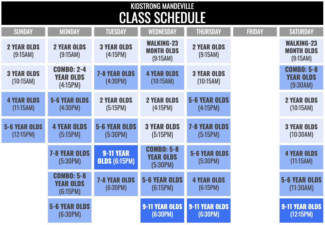 KidStrong Mandeville Schedule