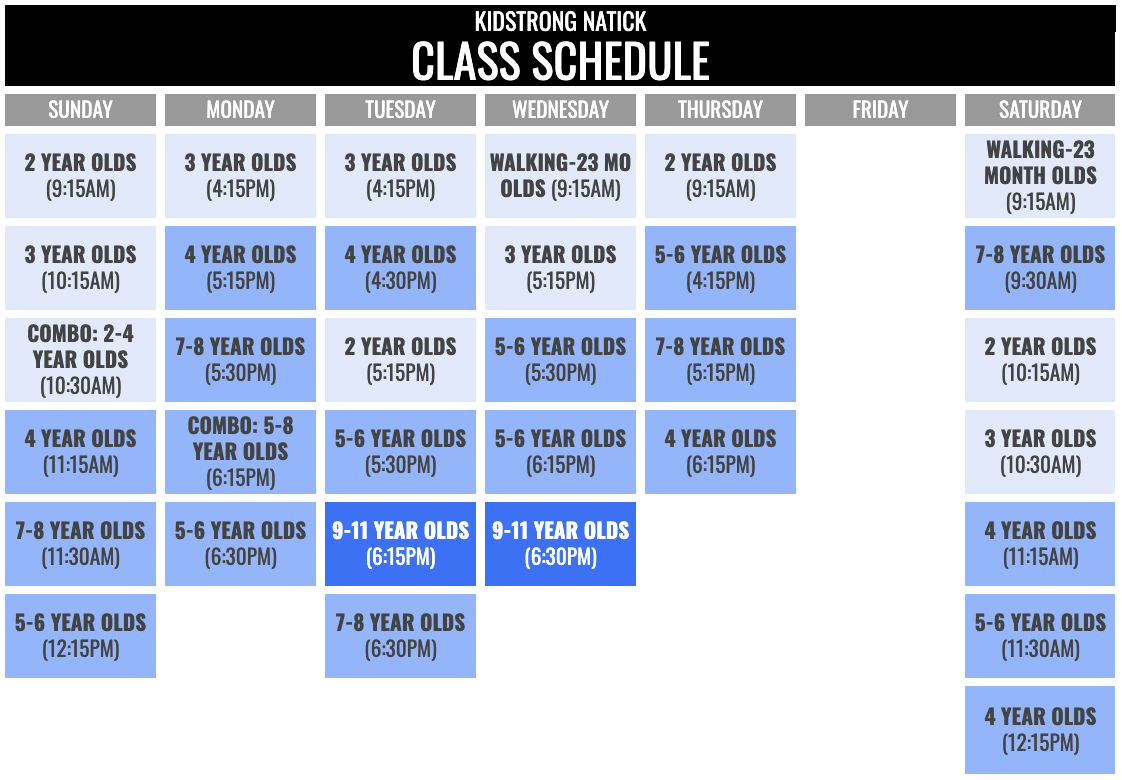 KidStrong Natick Schedule