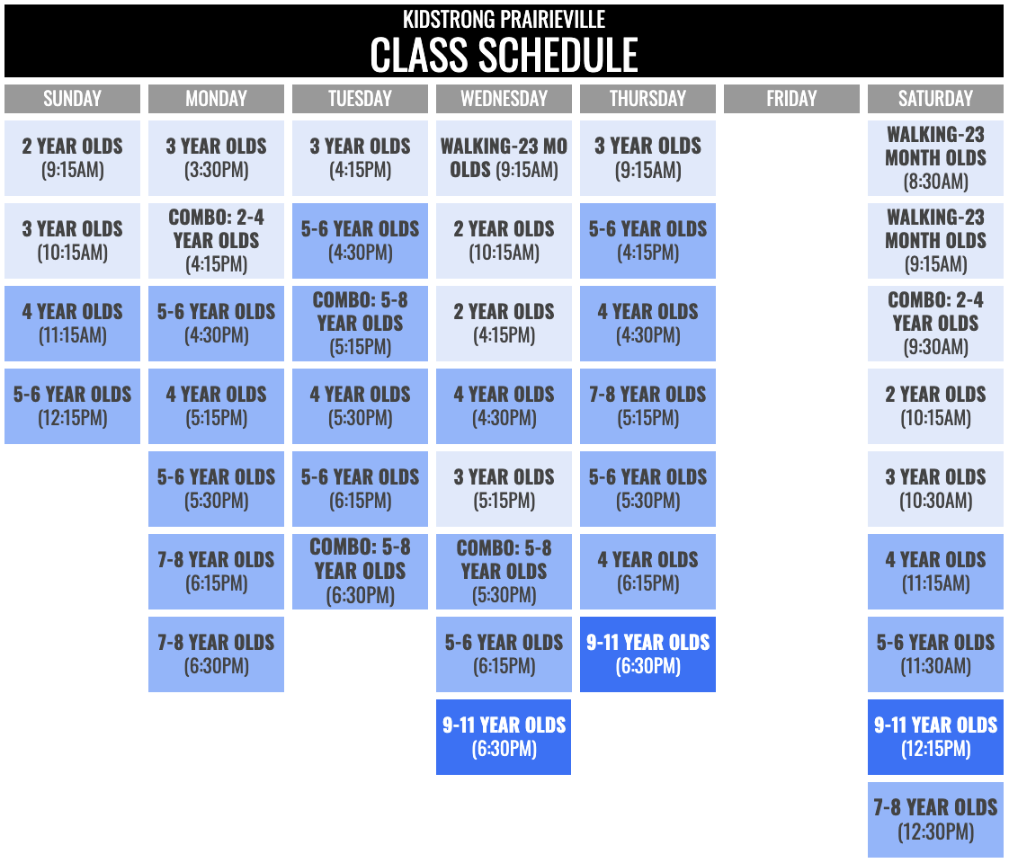 KidStrong Prairieville Schedule