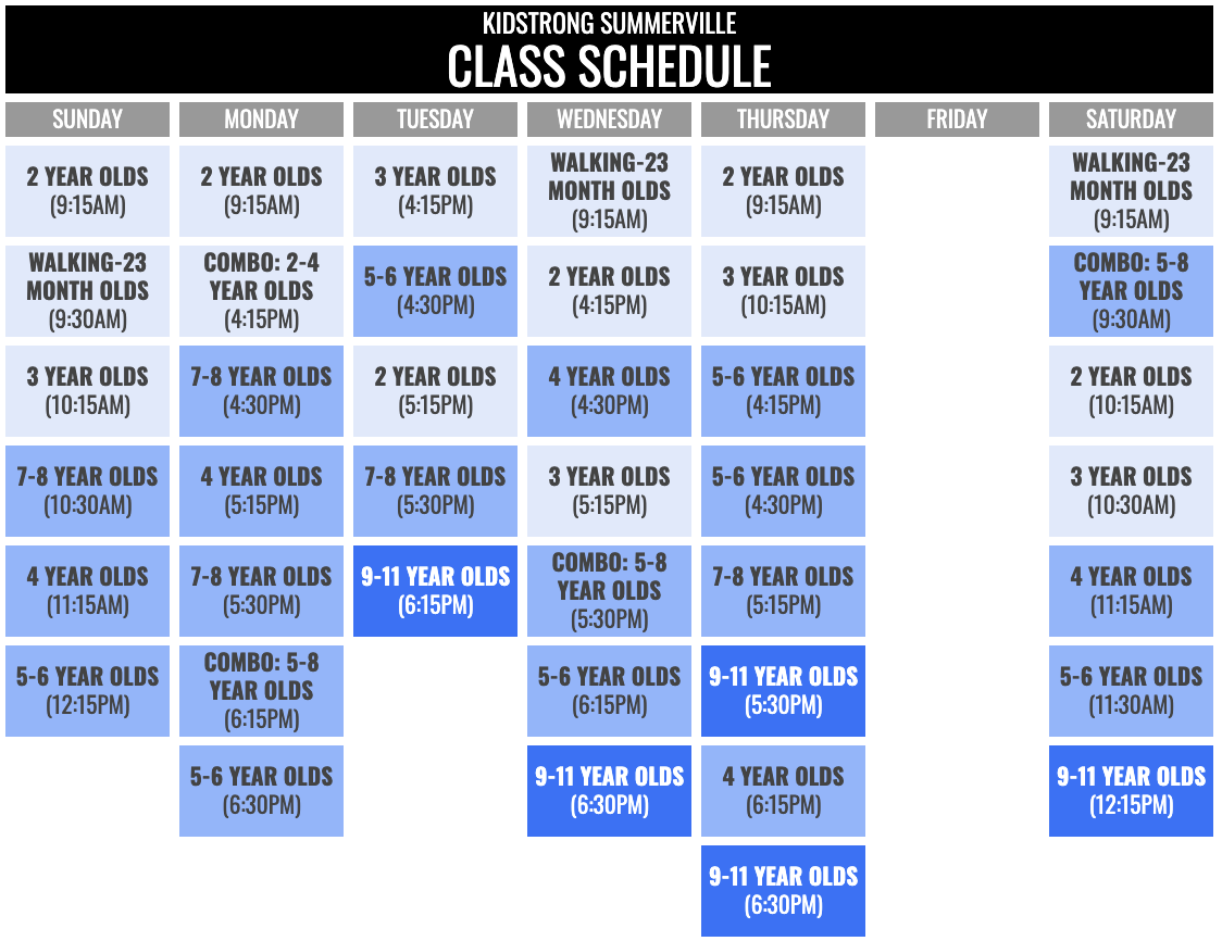 KidStrong Summerville Schedule
