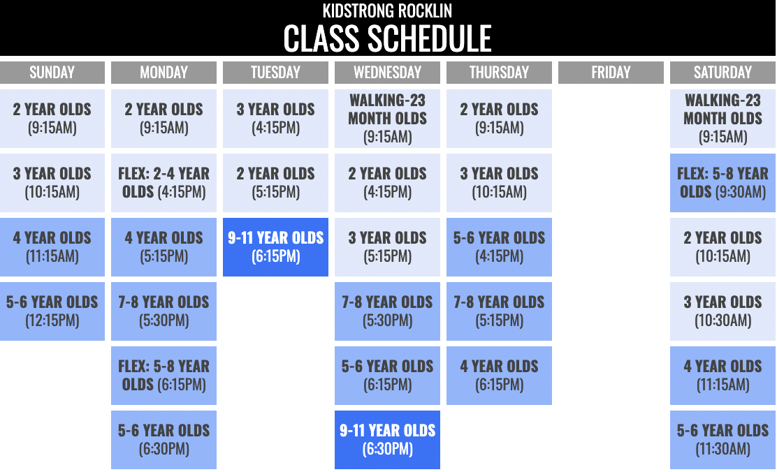 KidStrong Rocklin Schedule