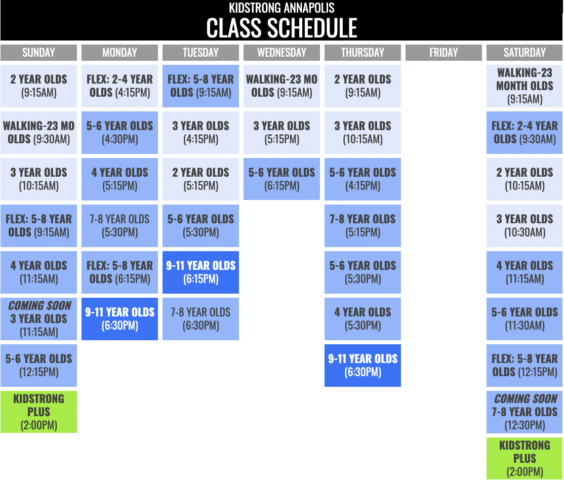 KidStrong Annapolis Schedule