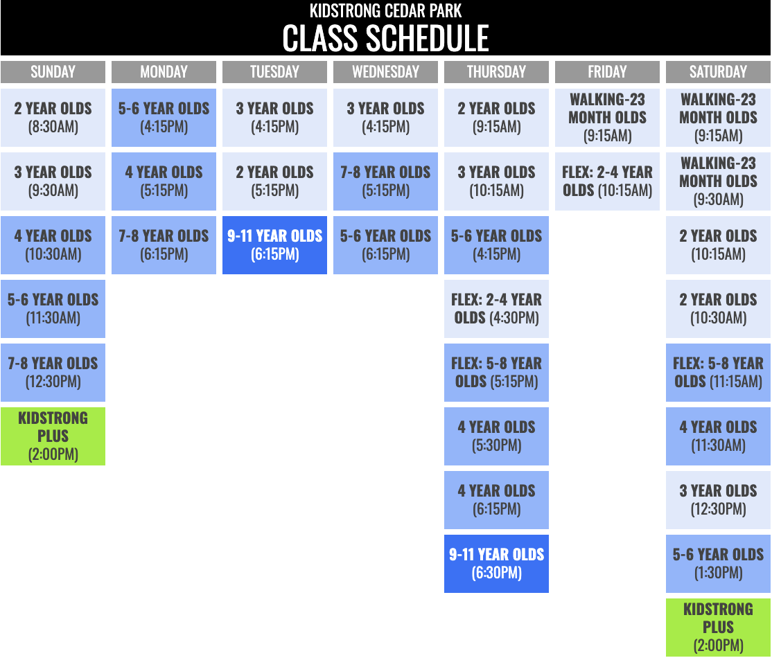 KidStrong Cedar Park Schedule