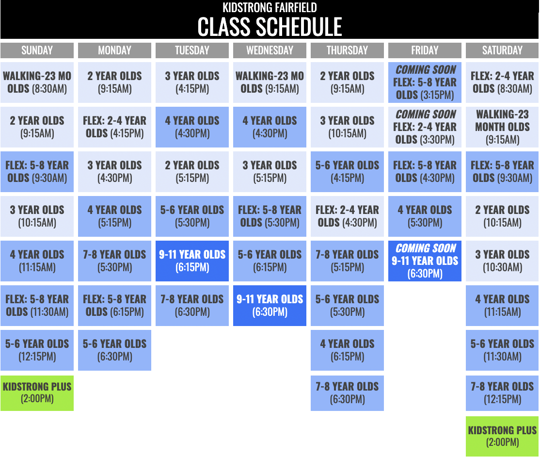 KidStrong Fairfield Schedule