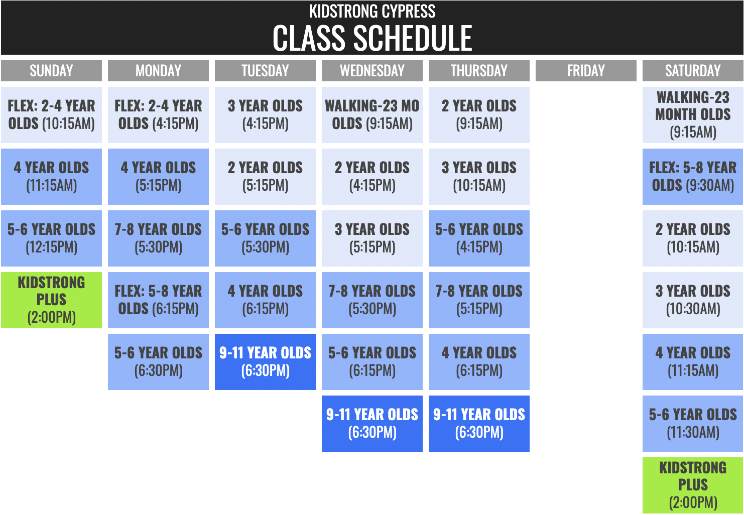 KidStrong Cypress Schedule