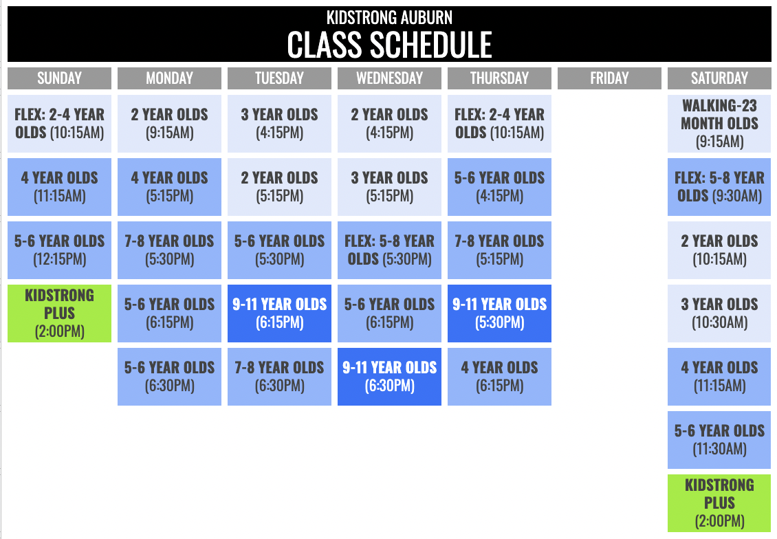 KidStrong Auburn Schedule