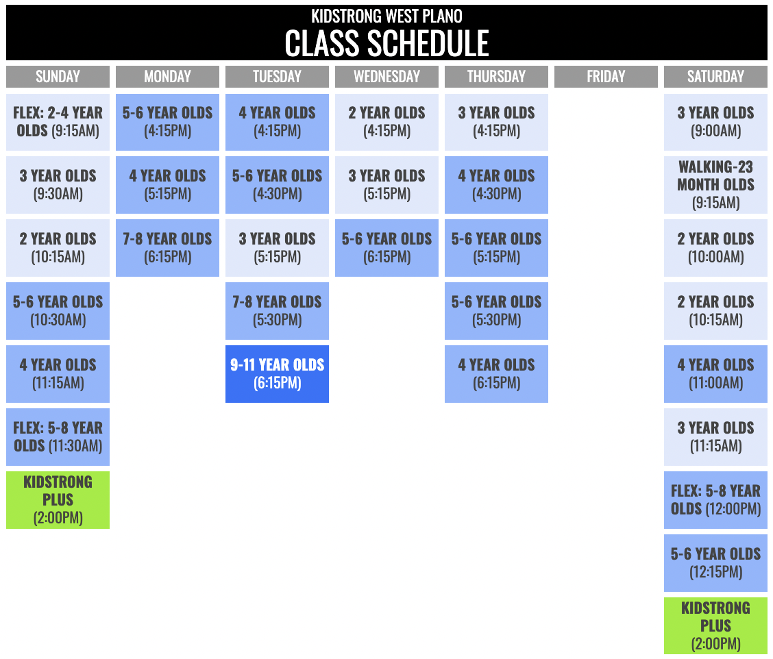 KidStrong West Plano Schedule
