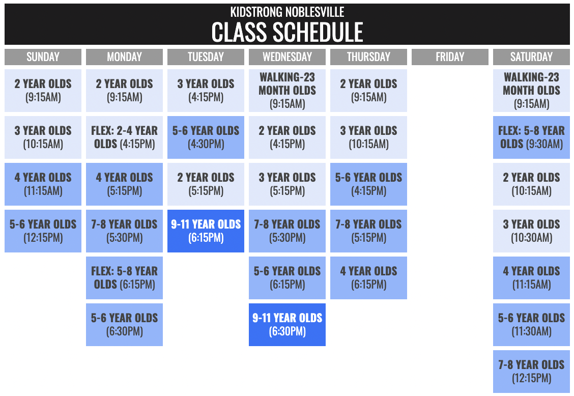 KidStrong Noblesville Schedule