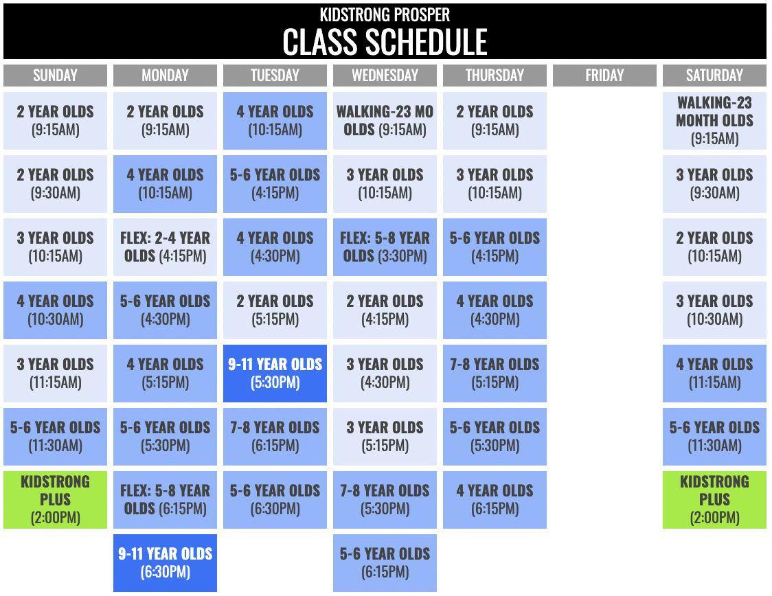 KidStrong Prosper Schedule
