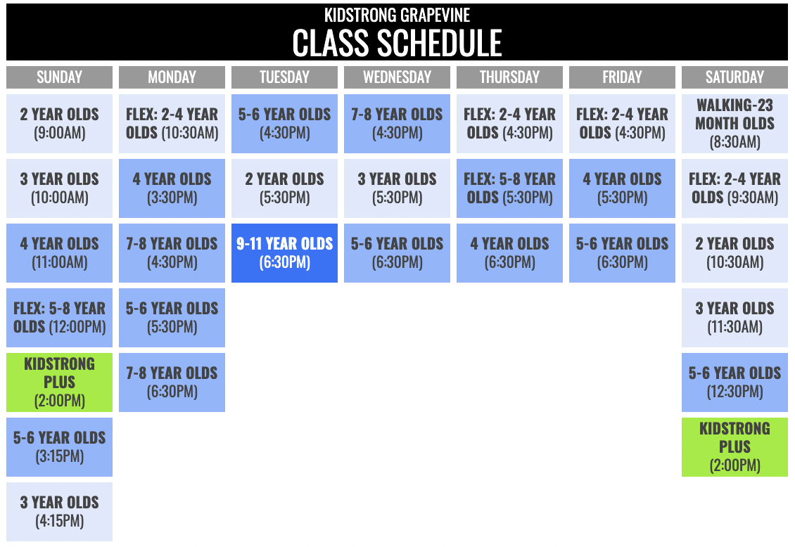 KidStrong Grapevine Schedule