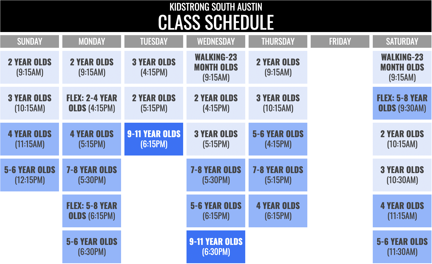 KidStrong South Austin Schedule