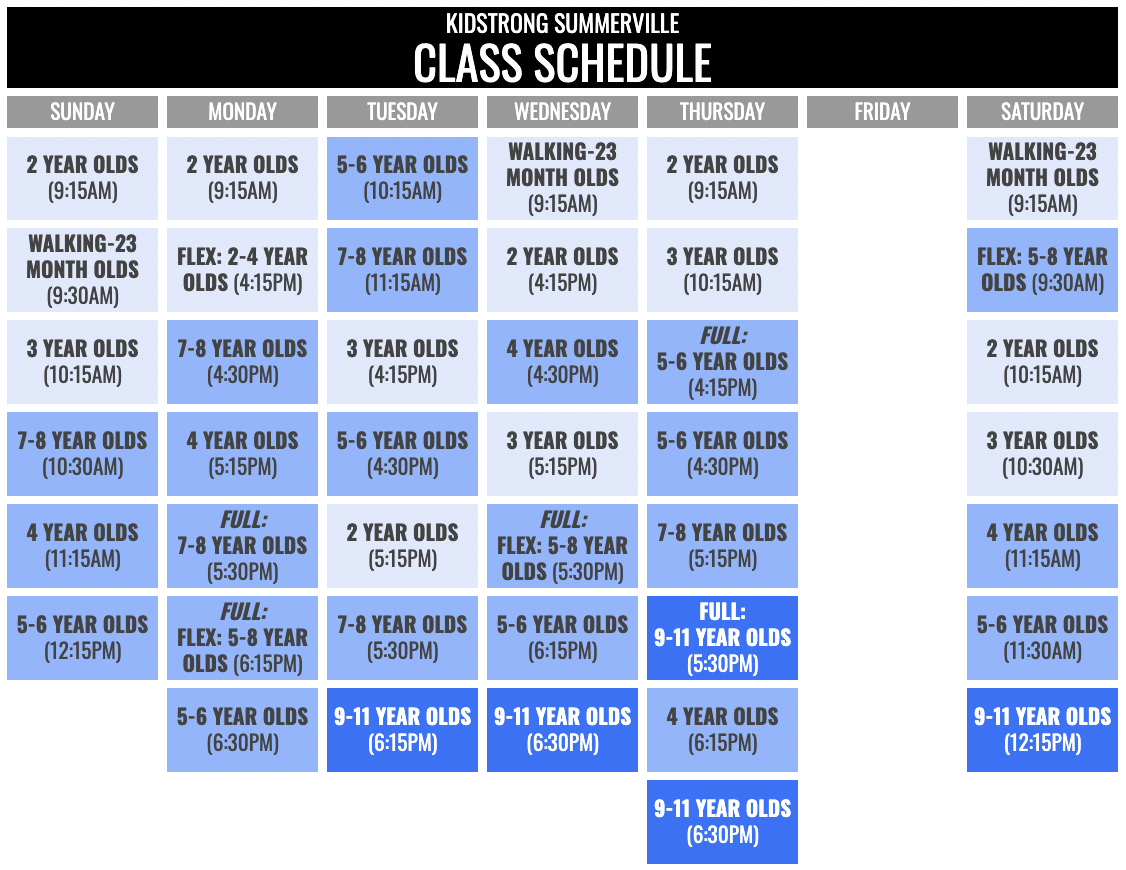 KidStrong Summerville Schedule