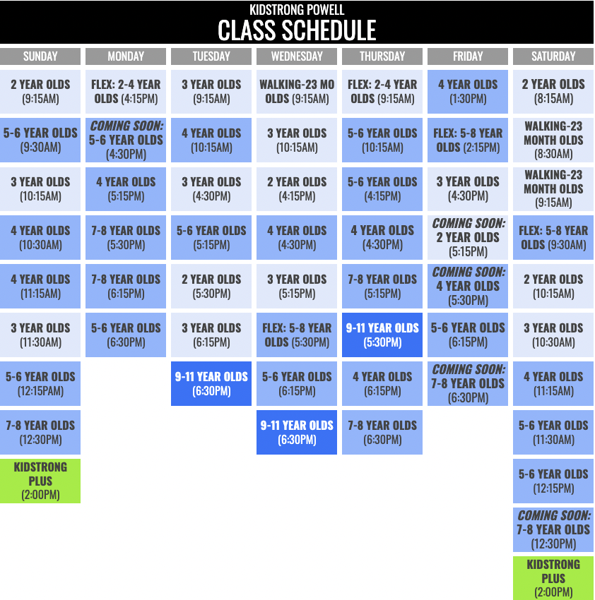 KidStrong Powell Schedule