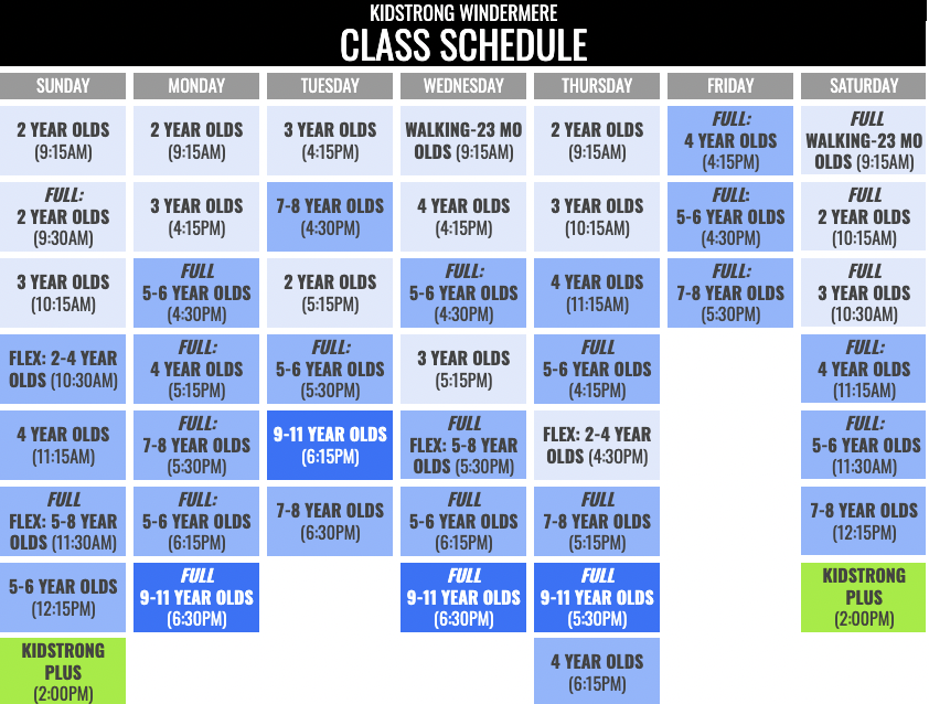KidStrong Windermere Schedule