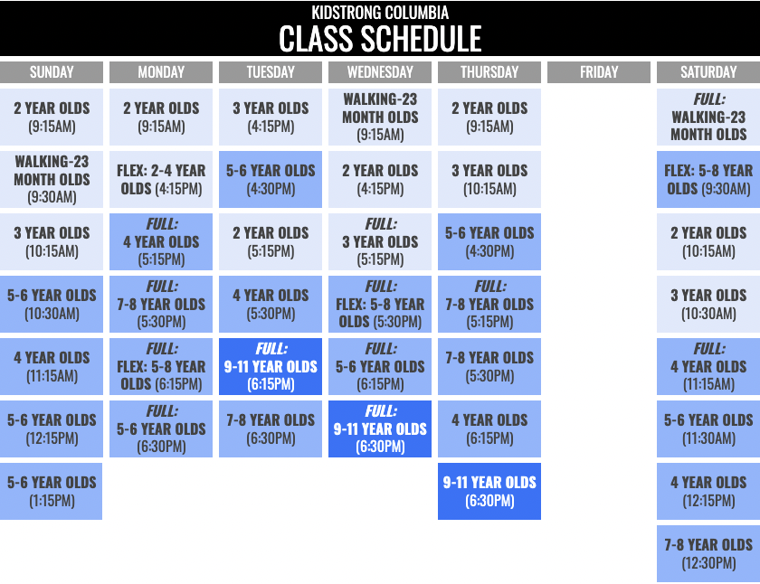 KidStrong Columbia Schedule