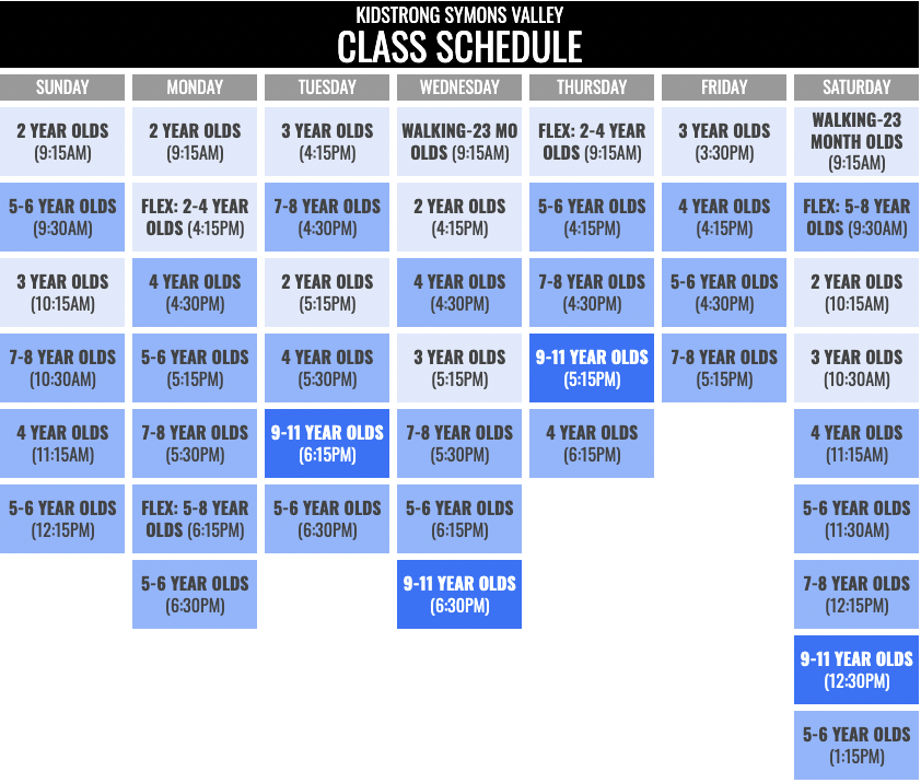 KidStrong Symons Valley Schedule