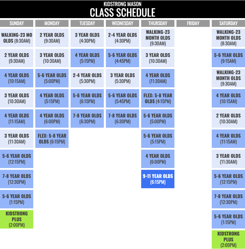 KidStrong Mason Schedule