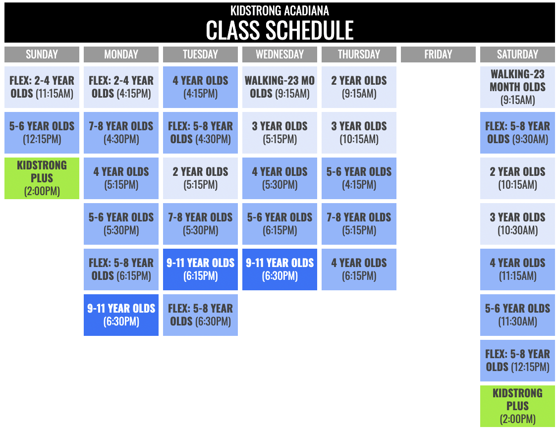KidStrong Acadiana Schedule