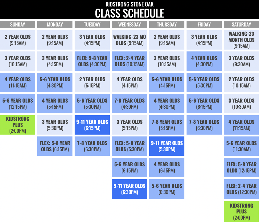 KidStrong Stone Oak Schedule