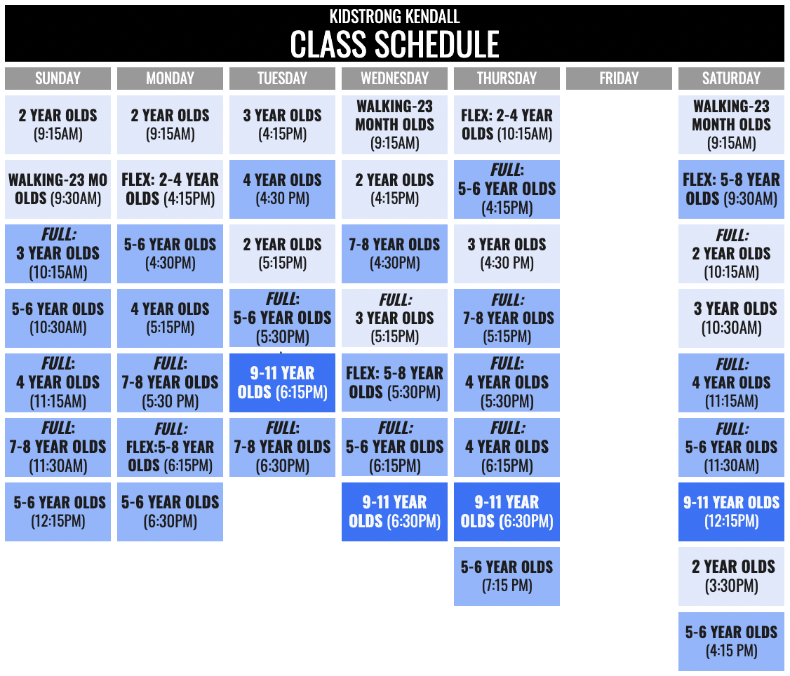 KidStrong Kendall Schedule