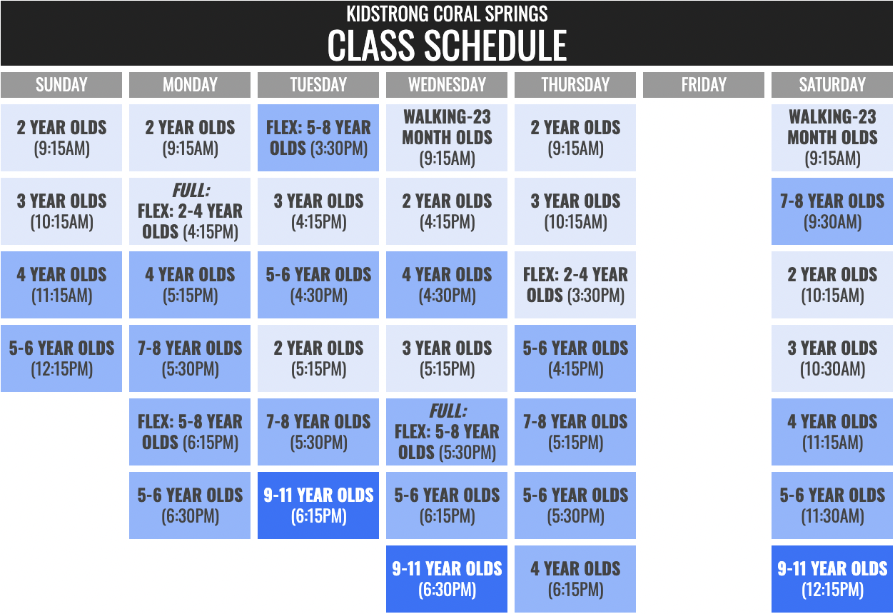 KidStrong Coral Springs Schedule