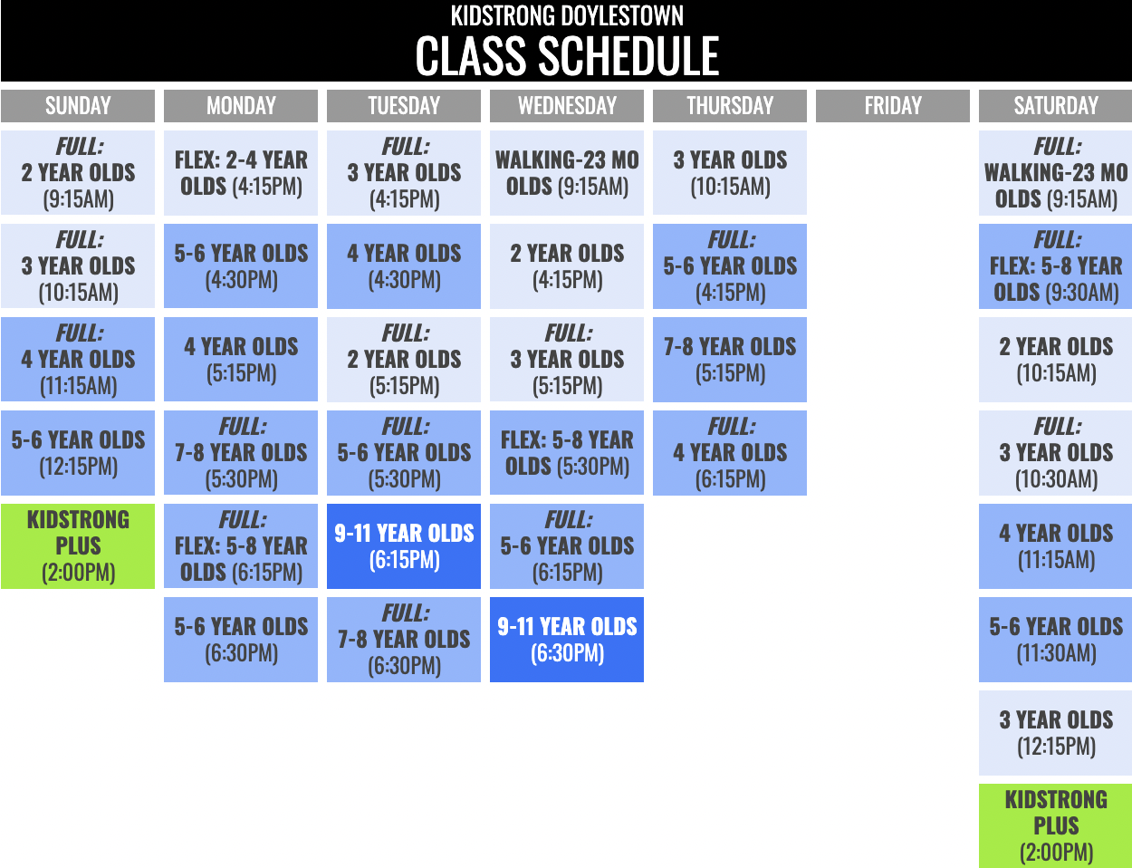KidStrong Doylestown Schedule