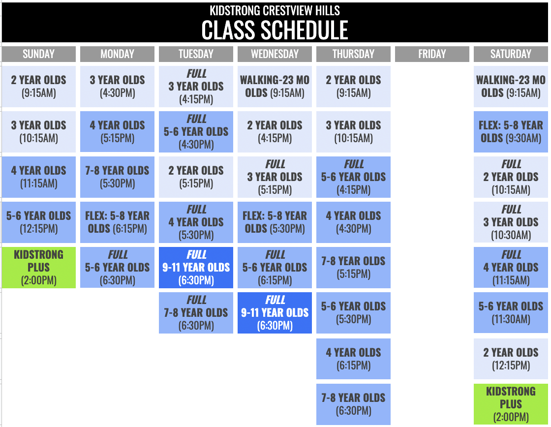 KidStrong Crestview Hills Schedule