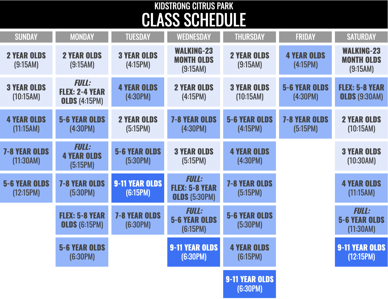 KidStrong Citrus Park Schedule