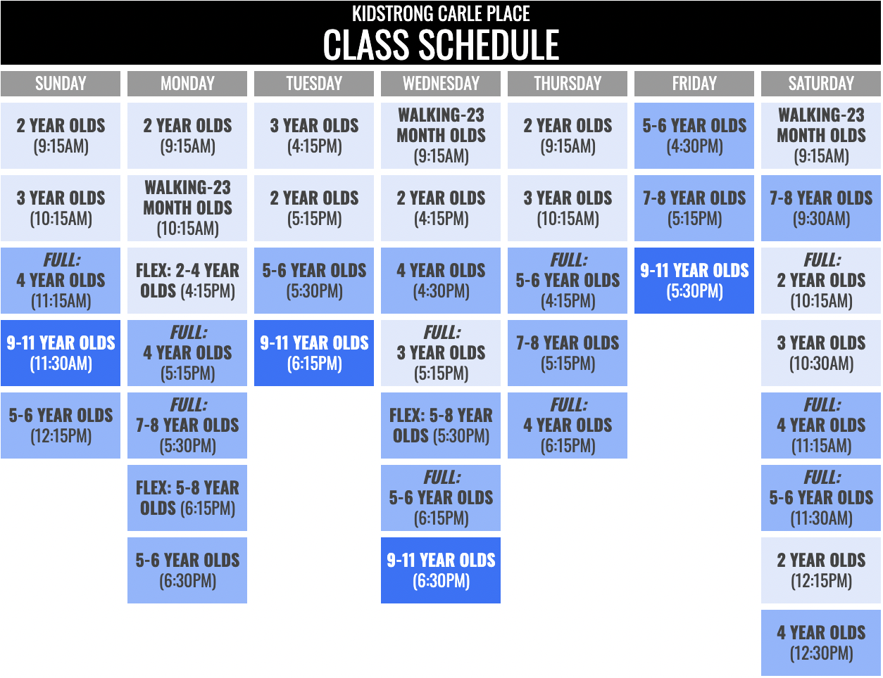KidStrong Carle Place Schedule