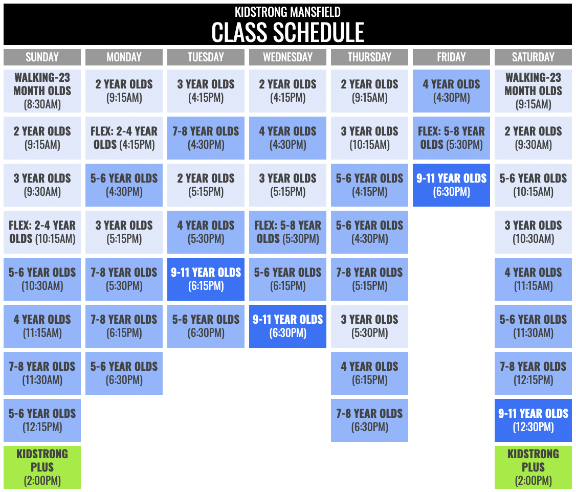 KidStrong Mansfield Schedule