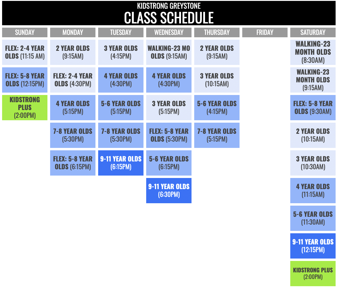 KidStrong Greystone Schedule