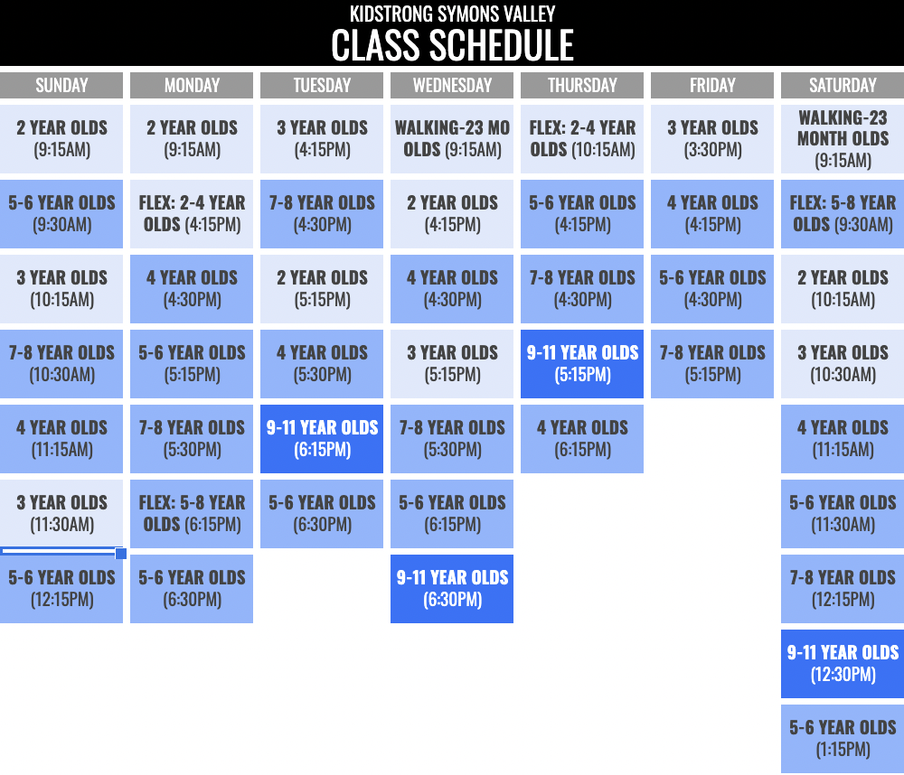 KidStrong Symons Valley Schedule