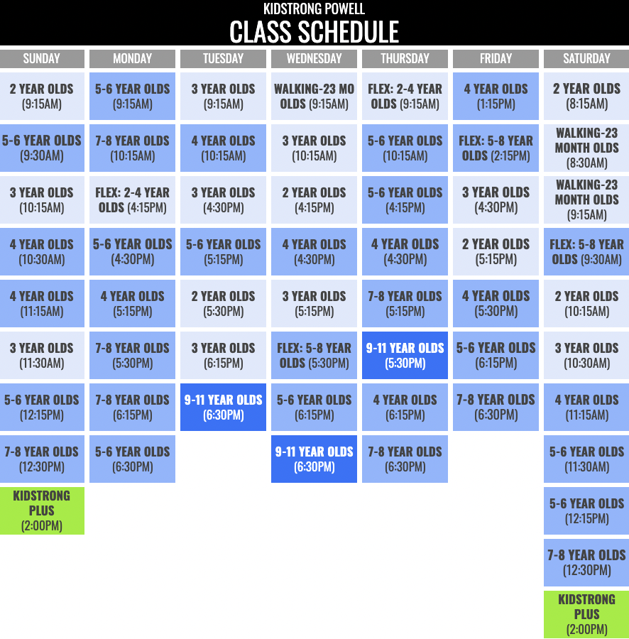 KidStrong Powell Schedule