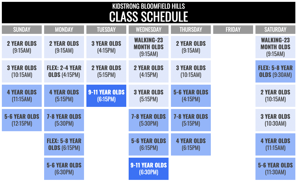 KidStrong Bloomfield Hills Schedule