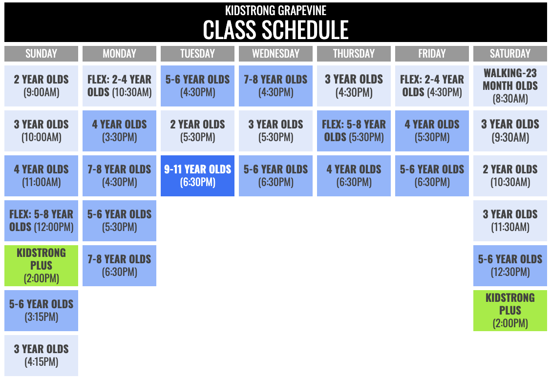 KidStrong Grapevine Schedule