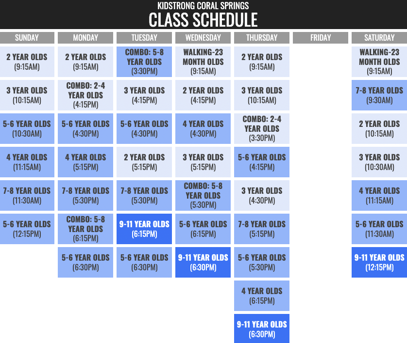 KidStrong Coral Springs Schedule