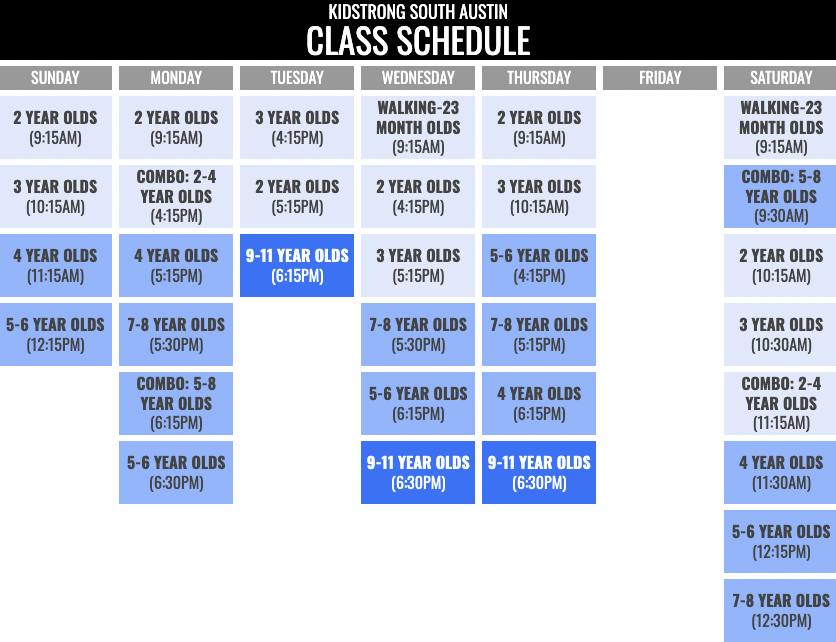 KidStrong South Austin Schedule