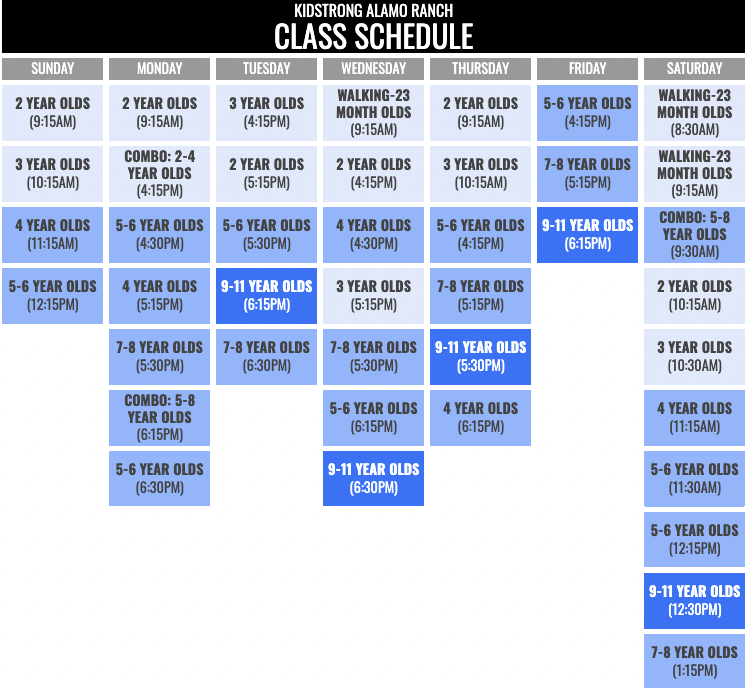 KidStrong Alamo Ranch Schedule