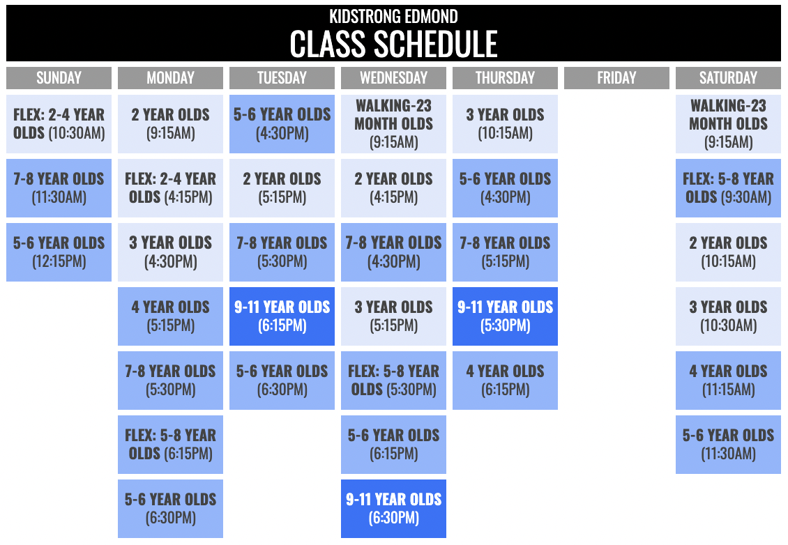 KidStrong Carlsbad Schedule