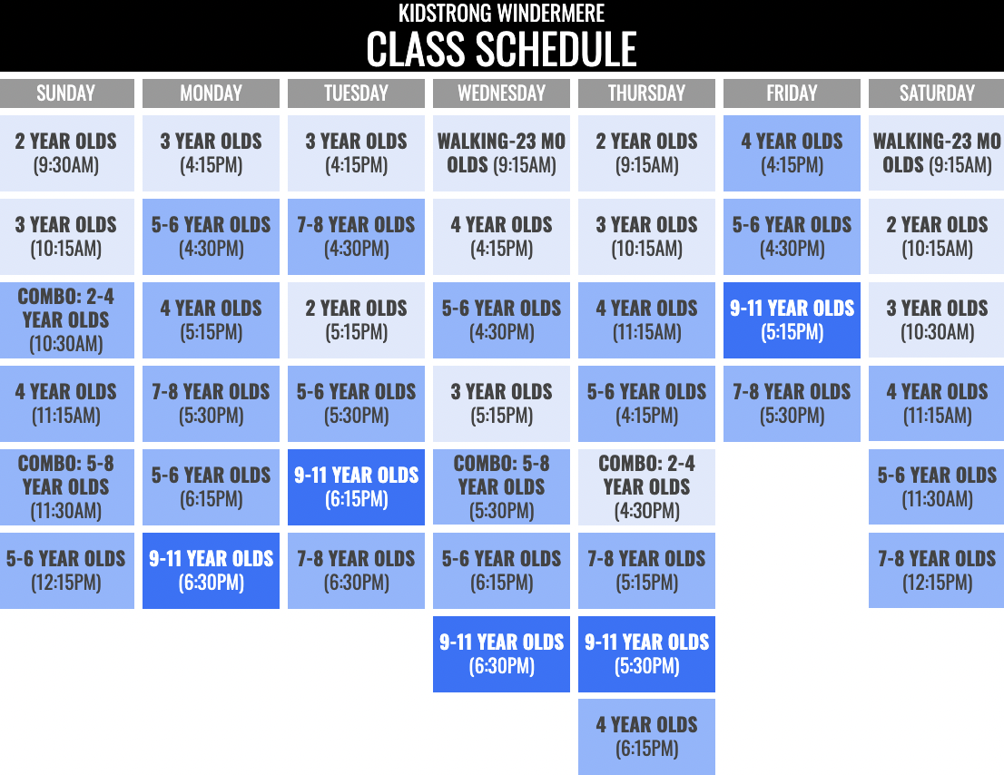 KidStrong Windermere Schedule