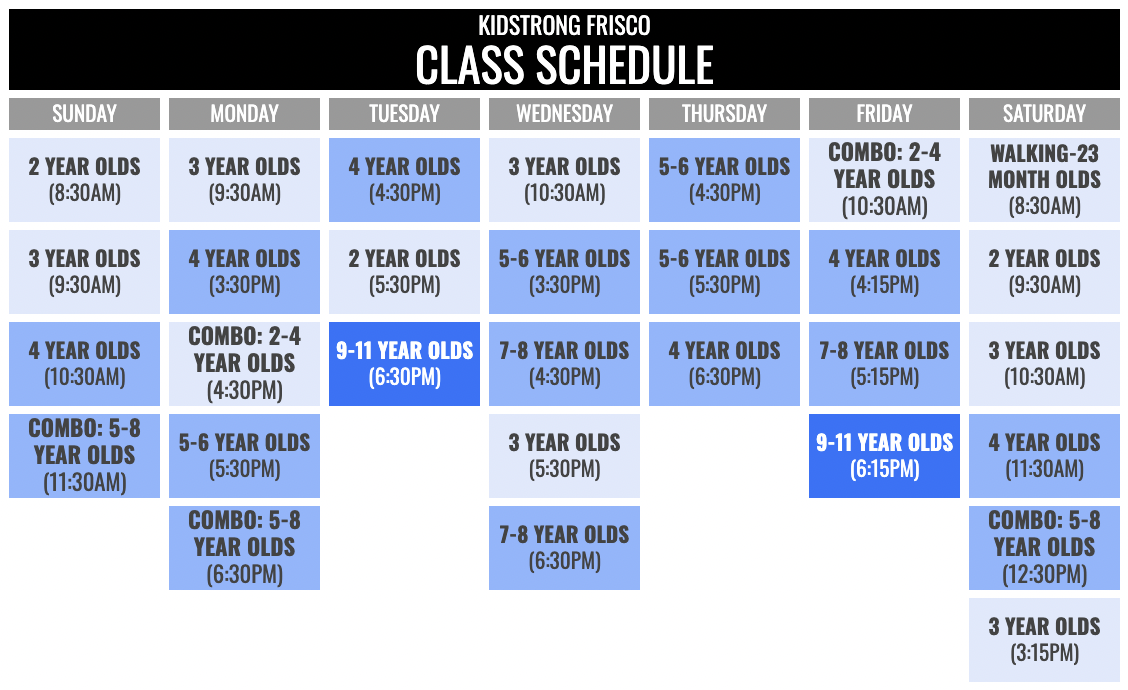 KidStrong Frisco Schedule