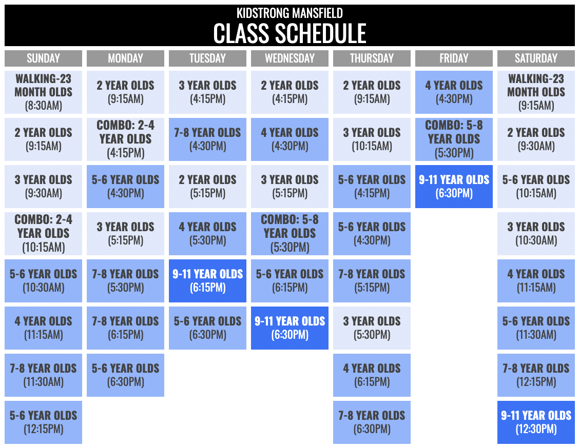 KidStrong Mansfield Schedule