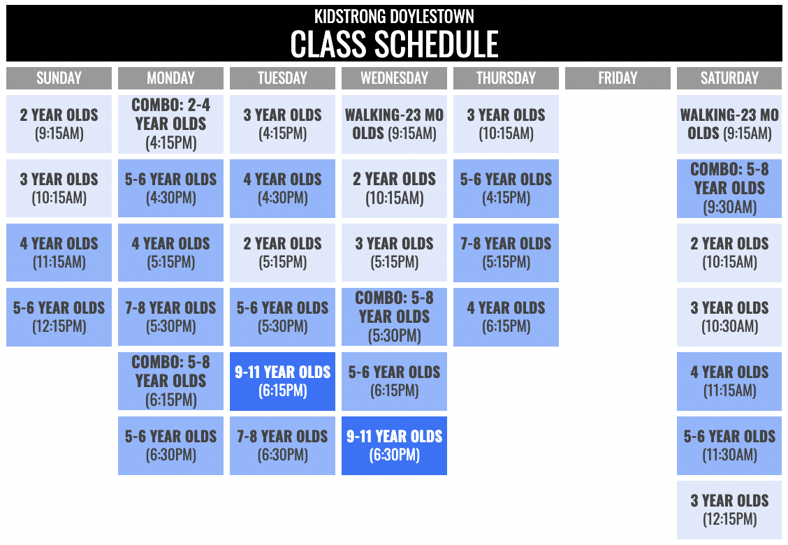 KidStrong Doylestown Schedule