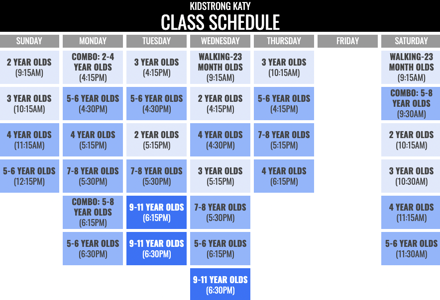 KidStrong Katy Schedule