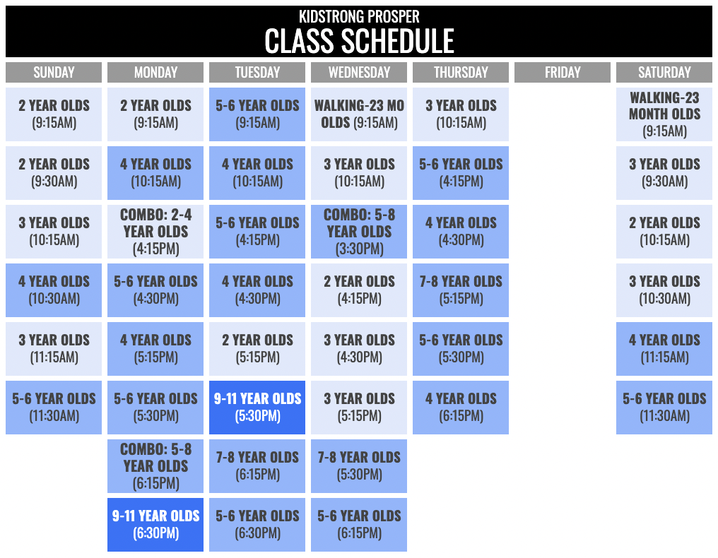 KidStrong Prosper Schedule