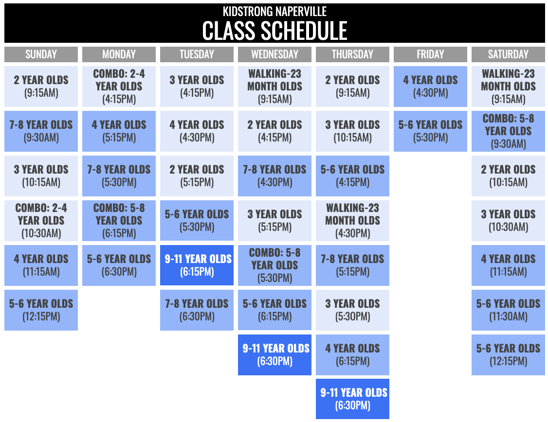 KidStrong Naperville Schedule