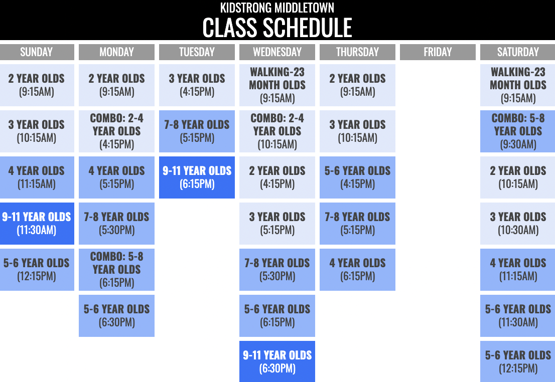 KidStrong Middletown Schedule